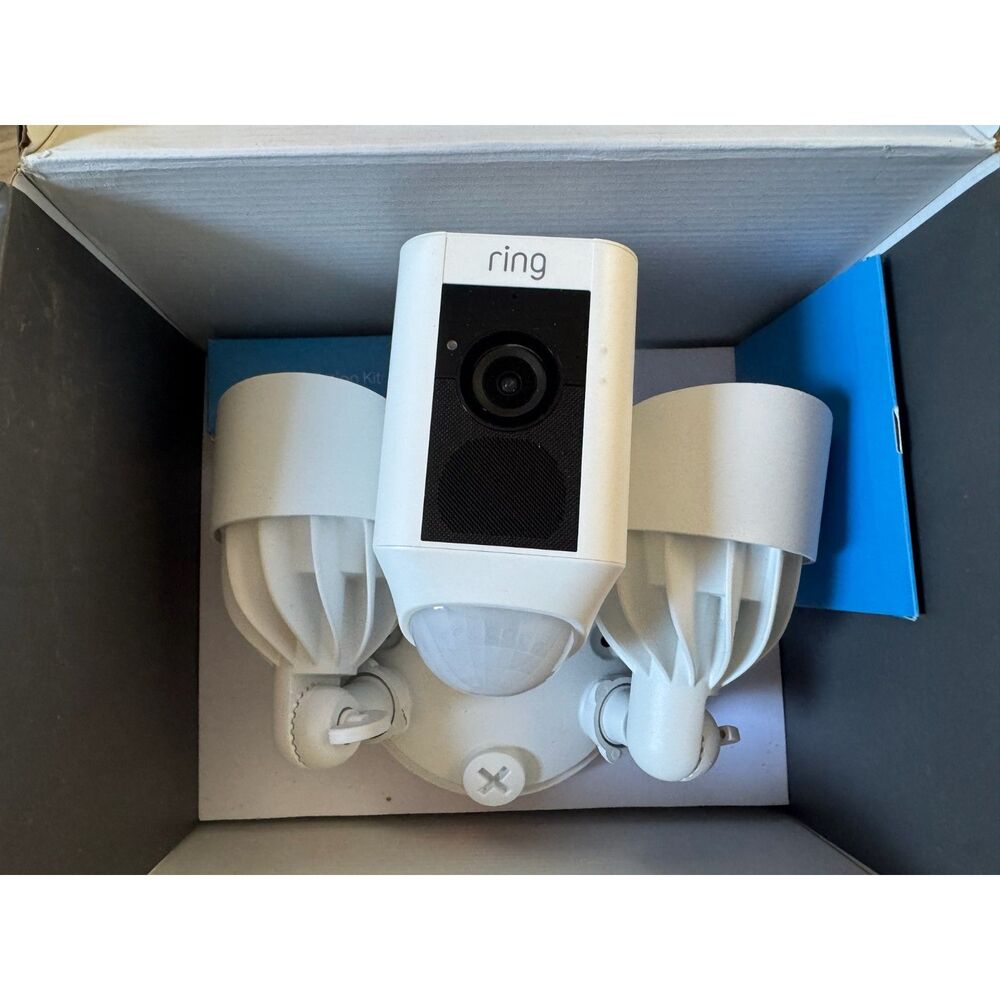 New RING Floodlight Cam Wired Plus with Motion-Activated 1080P HD Video White